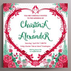 Romantic Wedding Invitation Floral square card 14 5 cm N14