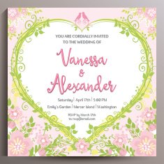 Romantic Wedding Invitation Floral square card 14 5 cm N19