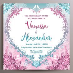 Romantic Wedding Invitation Floral square card 14 5 cm N20