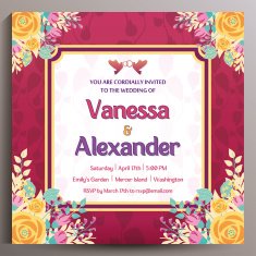 Wedding Invitation Floral square card 14 5 cm N2