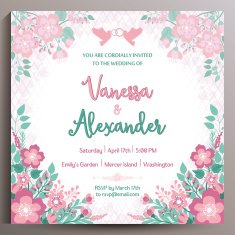Wedding Invitation Floral square card 14 5 cm N5