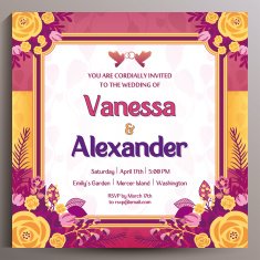 Romantic Wedding Invitation Floral square card 14 5 cm N21