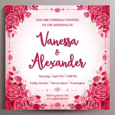 Romantic Wedding Invitation Floral square card 14 5 cm N23