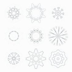 set of abstract black and blue floral pattern icon