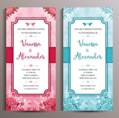 Wedding Invitation Two floral vertical cards size is 10x21 cm