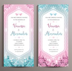 Wedding Invitation Two floral vertical cards size is 10x21 cm N2