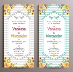 Wedding Invitation Two floral vertical cards size is 10x21 cm N5