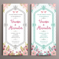 Wedding Invitation Two floral vertical cards size is 10x21 cm N7