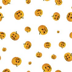 pumpkin halloween faces on white seamless pattern