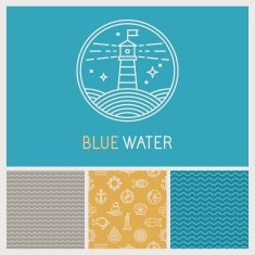 Vector lighthouse badge and logo in trendy linear style