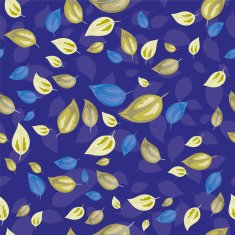 Scattered Leaves Seamless pattern In Blue and Yellow