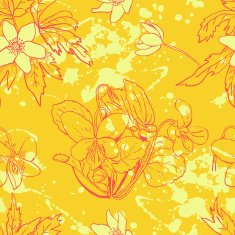 Seamless pattern with flowers ink-stained in shades of yellow