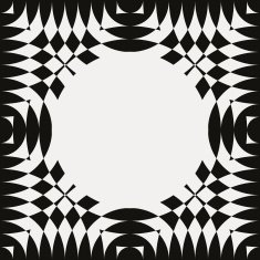 Paper with black and white circular geometric pattern border