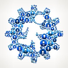 Man in Gear Business People Faces Finance and Teamwork Pattern