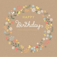 Happy Birthday lettering flower wreath card