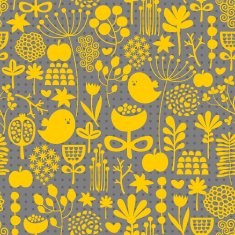 Floral seamless pattern with cute small birds