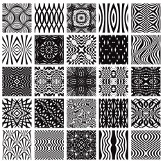 Set of 25 black and white geometric seamless patterns