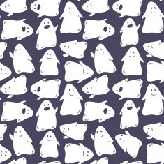 Seamless pattern with funny cute ghosts N2