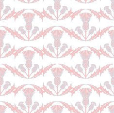 Scottish Thistle Wavy Repeating Pattern In Pink and Blue