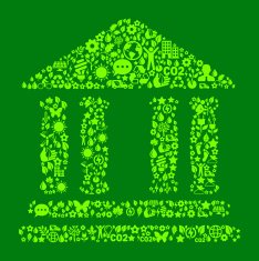 Building with Columns On Green Nature Conservation Icon Pattern