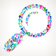 Magnifying Glass on Vector Lightbulb Pattern Background