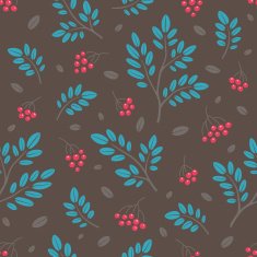 Rowan berry and branches seamless pattern on dark background
