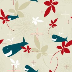 Whale flowered retro pattern