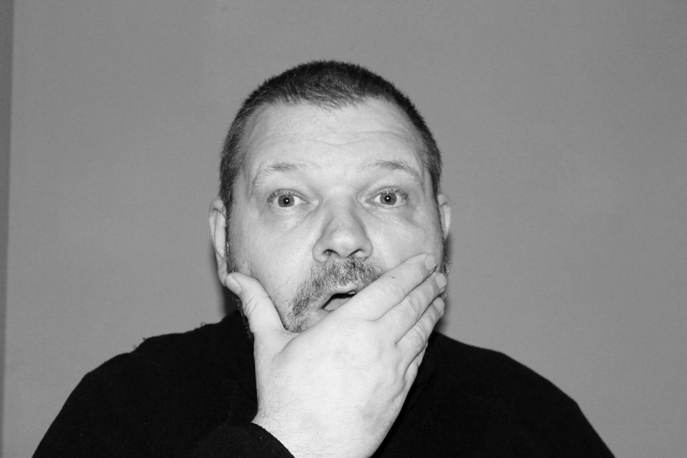 Black And White Photo Of A Surprised Man Free Image Download