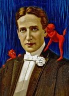 1914 poster depicting a young man and red demons on his shoulders