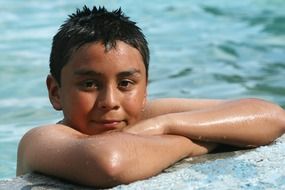 Portrait of boy swimming in a pool