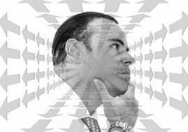person on the background of arrows showing the choice ways and means for reorganization