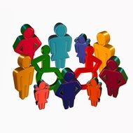 colorful icons, group of people including disabled ones