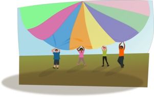 children with parachute as an illustration