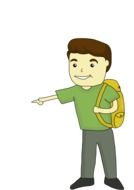 Cartoon man backpack pointing something