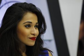 gorgeous girl indian model black long hair red lips