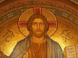 Jesus Christ mosaic with golden background