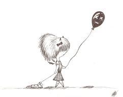 Ð° ink drawing of a girl with a balloon in her hands