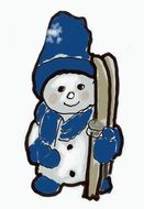 drawing of a snowman with skis