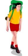 Hiker with a green backpack as a colorful picture