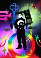 image of a man, TV and the key on a colorful background