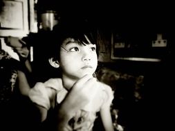 black-white portrait of a child
