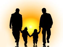 homosexual family with two children, silhouettes