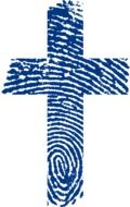 cross with blue and white print