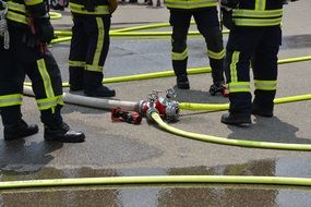 firefighters among the equipment