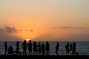 silhouettes of people on the beach on the ocean