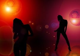 silhouettes of girls in movement at colorful background