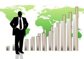 man near the statistics graphic bar