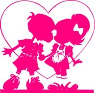 valentine drawing of boy and girl kissing in heart