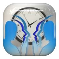 clock and drawn silhouettes of people