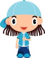 child girl in blue clothing, illustration